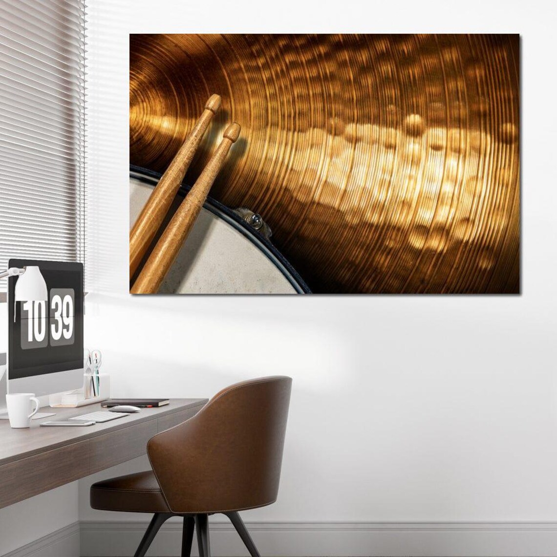Golden Cymbal Drumsticks Close Up Percussion Music Photography Wall Poster - Image 3