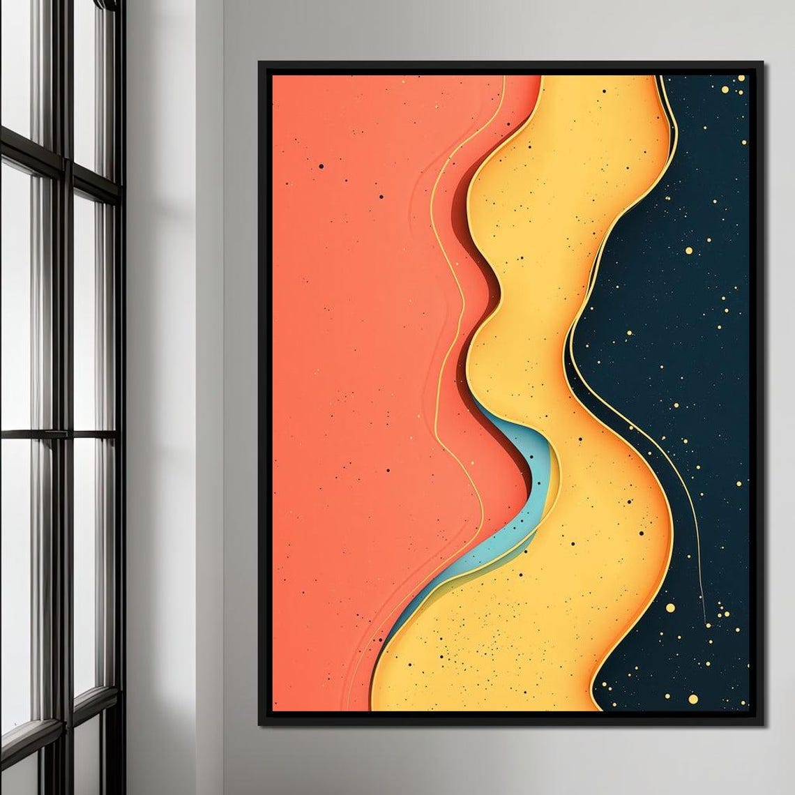 Modern Abstract Flowing Coral Gold Navy Elegant Contemporary Poster - Image 4