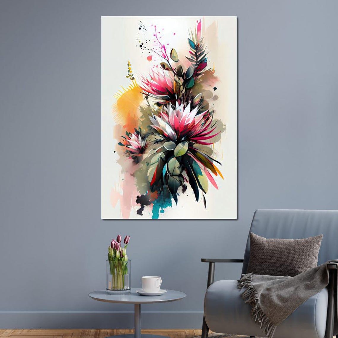 Pink Protea Watercolor Abstract Splash Contemporary Flower Print - Image 2