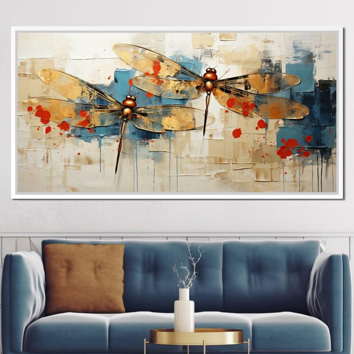 Golden Royal Geometric Dragonfly Art Print - Image 4