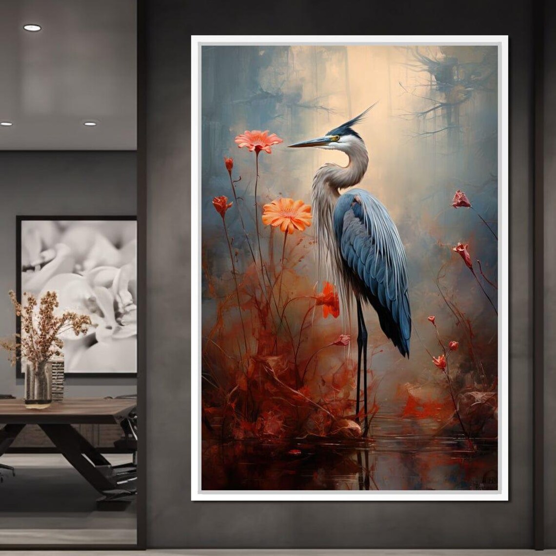Autumn Heron Feathered Dawn Bird Art Print - Image 4