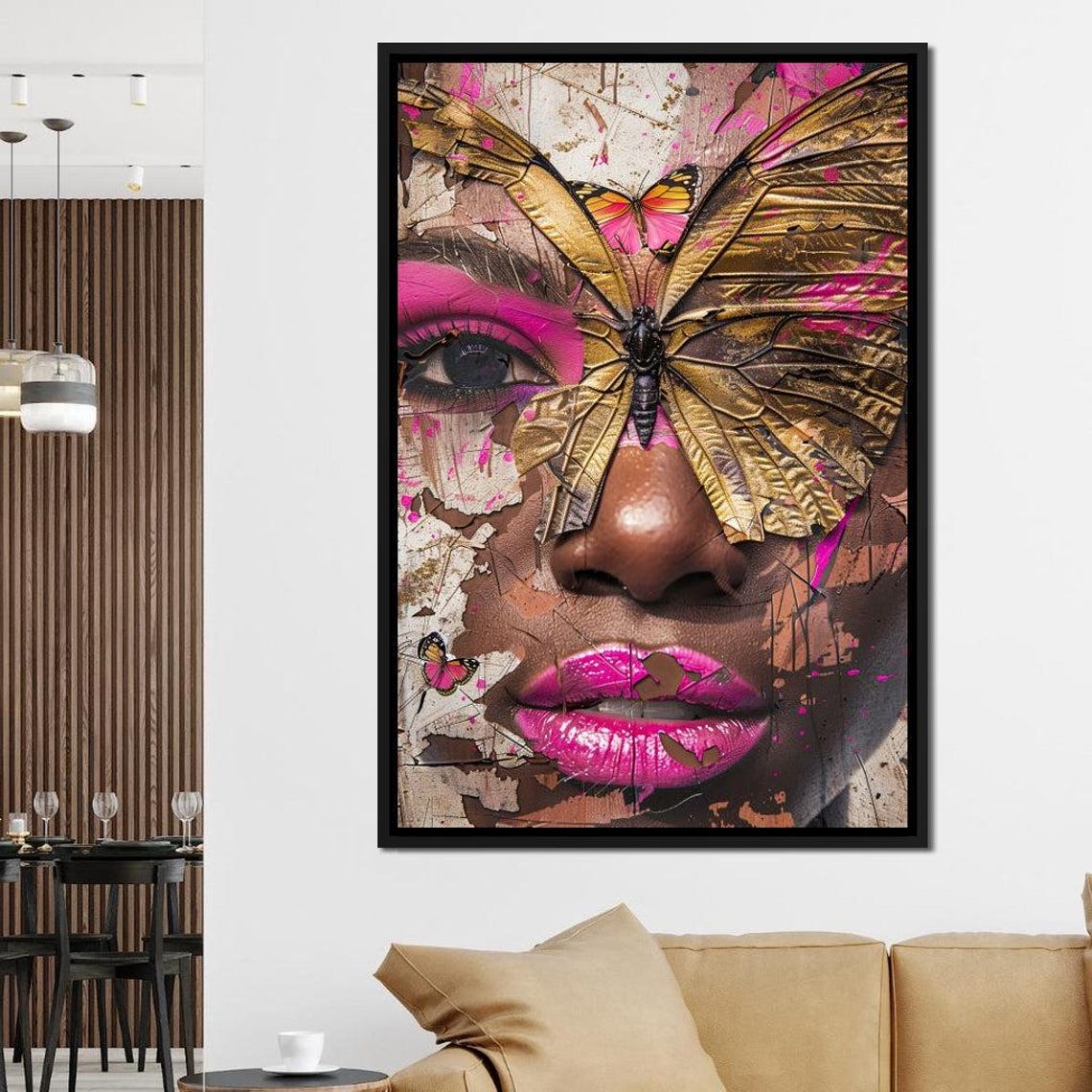 Radiant Metamorphosis Elegance Butterfly Design Pink Brown Art Unique Home Decor Modern Wall Decor By Nichecanvas - Image 2
