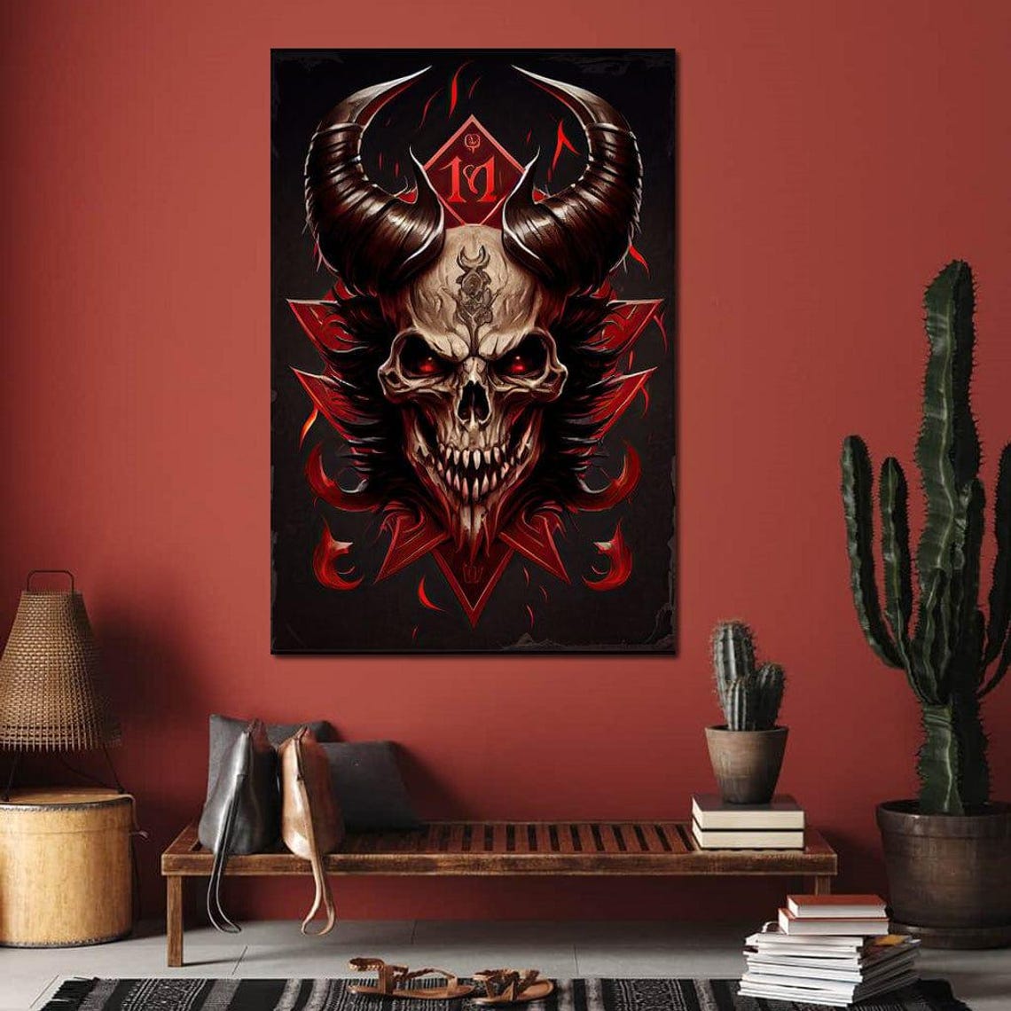 Demon Skull Horns Red Gothic Emblem Dark Fantasy Wall Art Poster - Image 4
