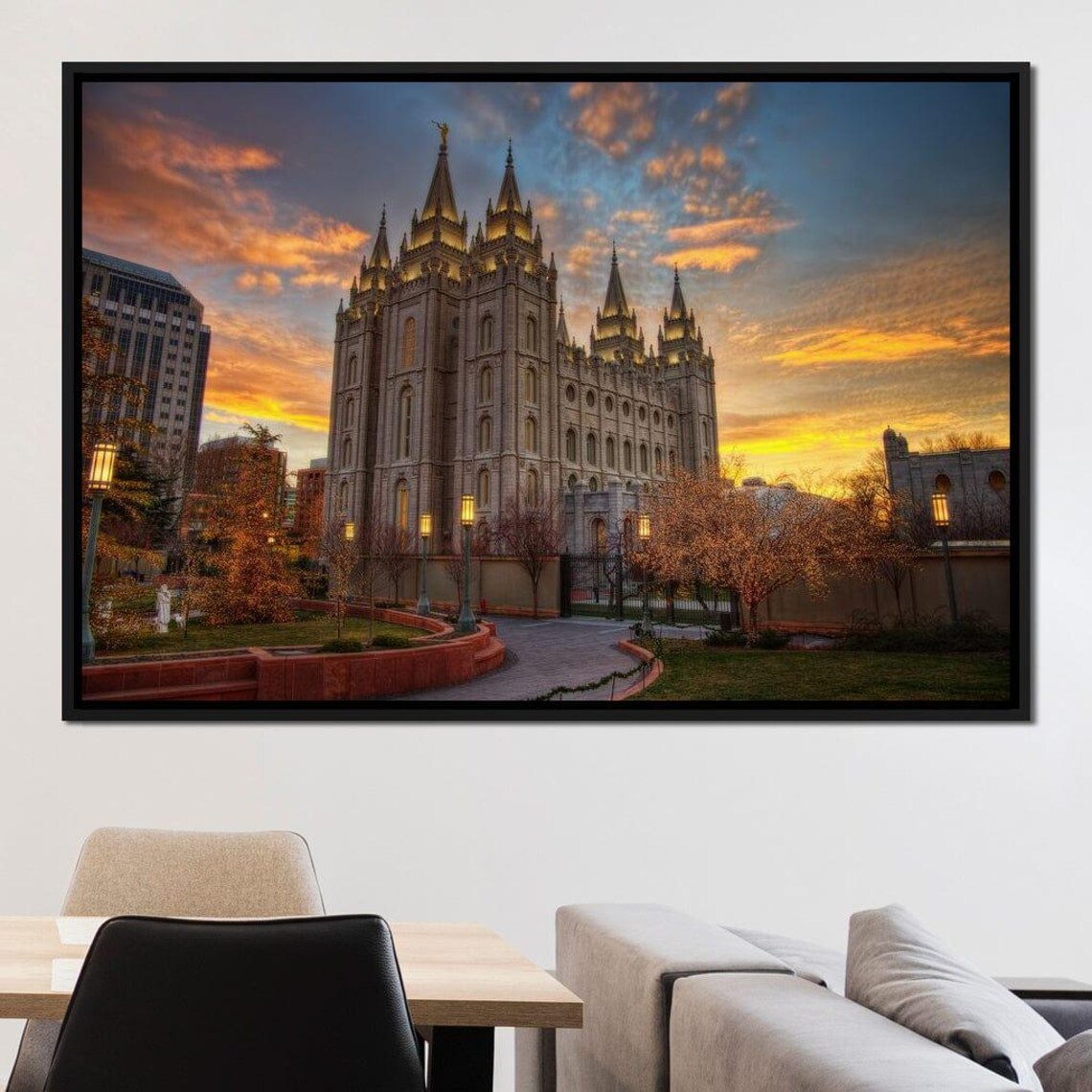 Salt Lake City Mormon Temple Sunset Golden Architecture Utah Travel Wall Poster