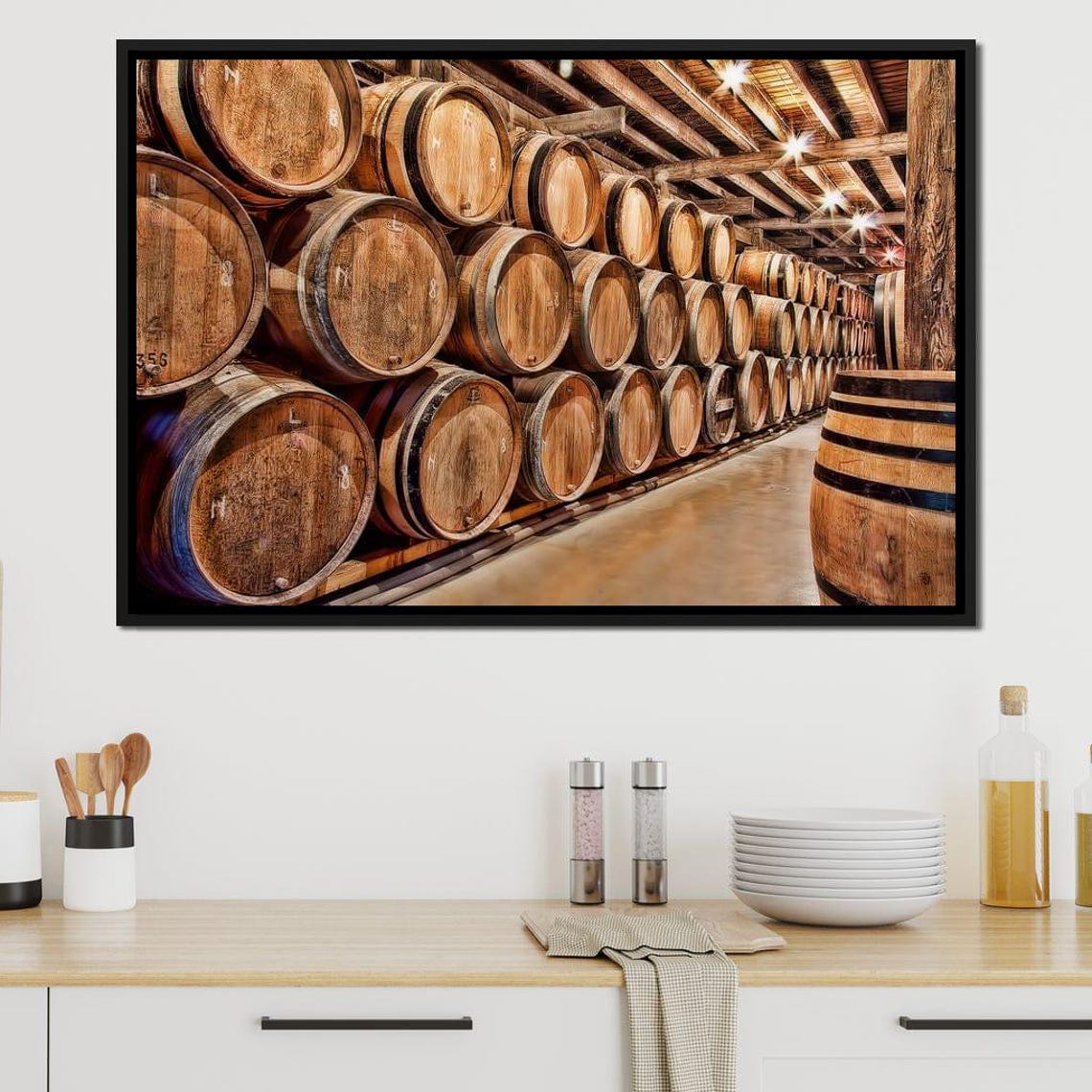 Rustic Oak Wine Barrels Cellar Vintage Winery Warm Wood Tones Wall Art - Image 2
