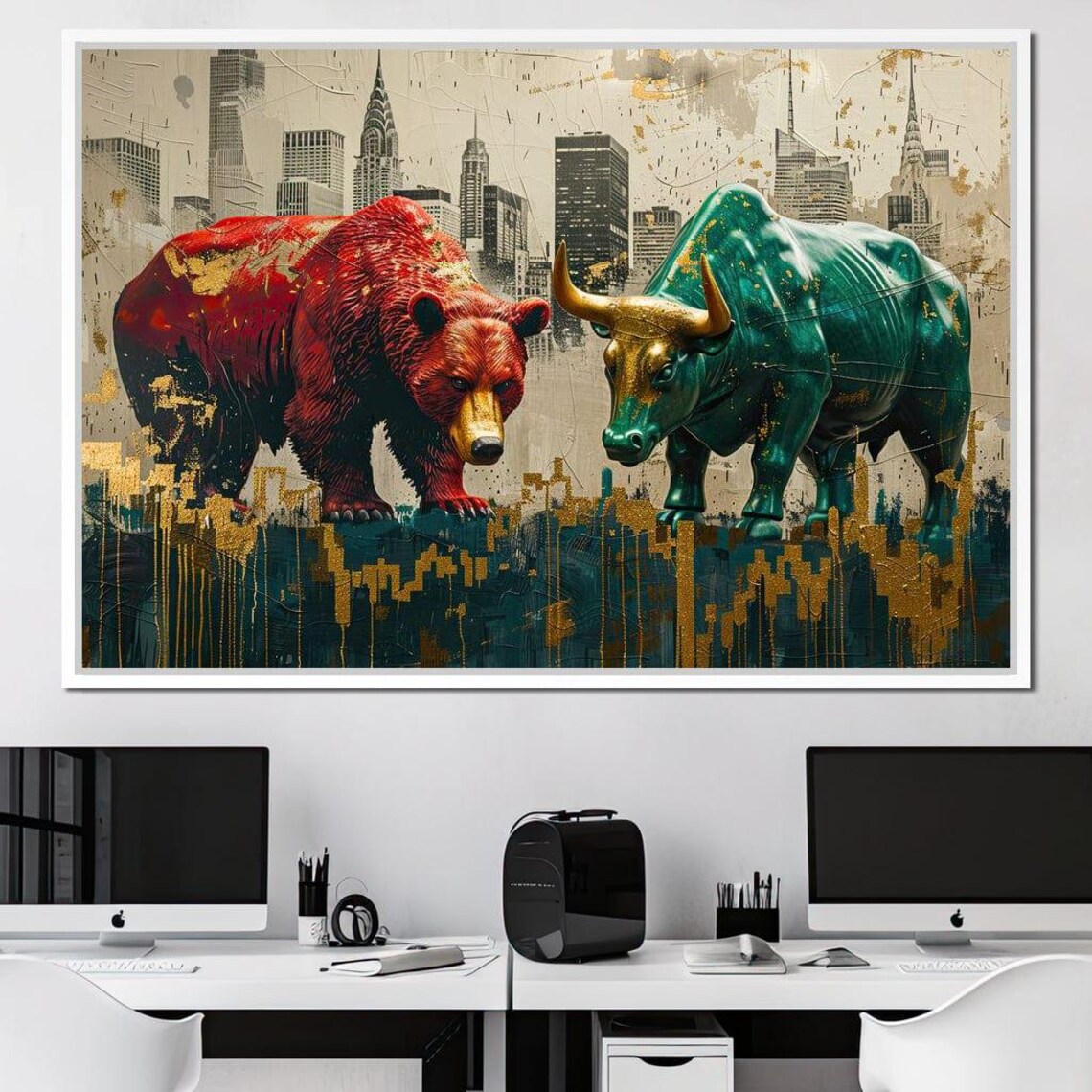 Red Bear Versus Green Bull Wall Street Stock Market Skyline Poster - Image 3