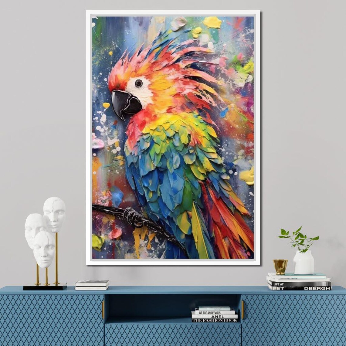 Colorful Scarlet Macaw Parrot Textured Oil Tropical Bird Poster