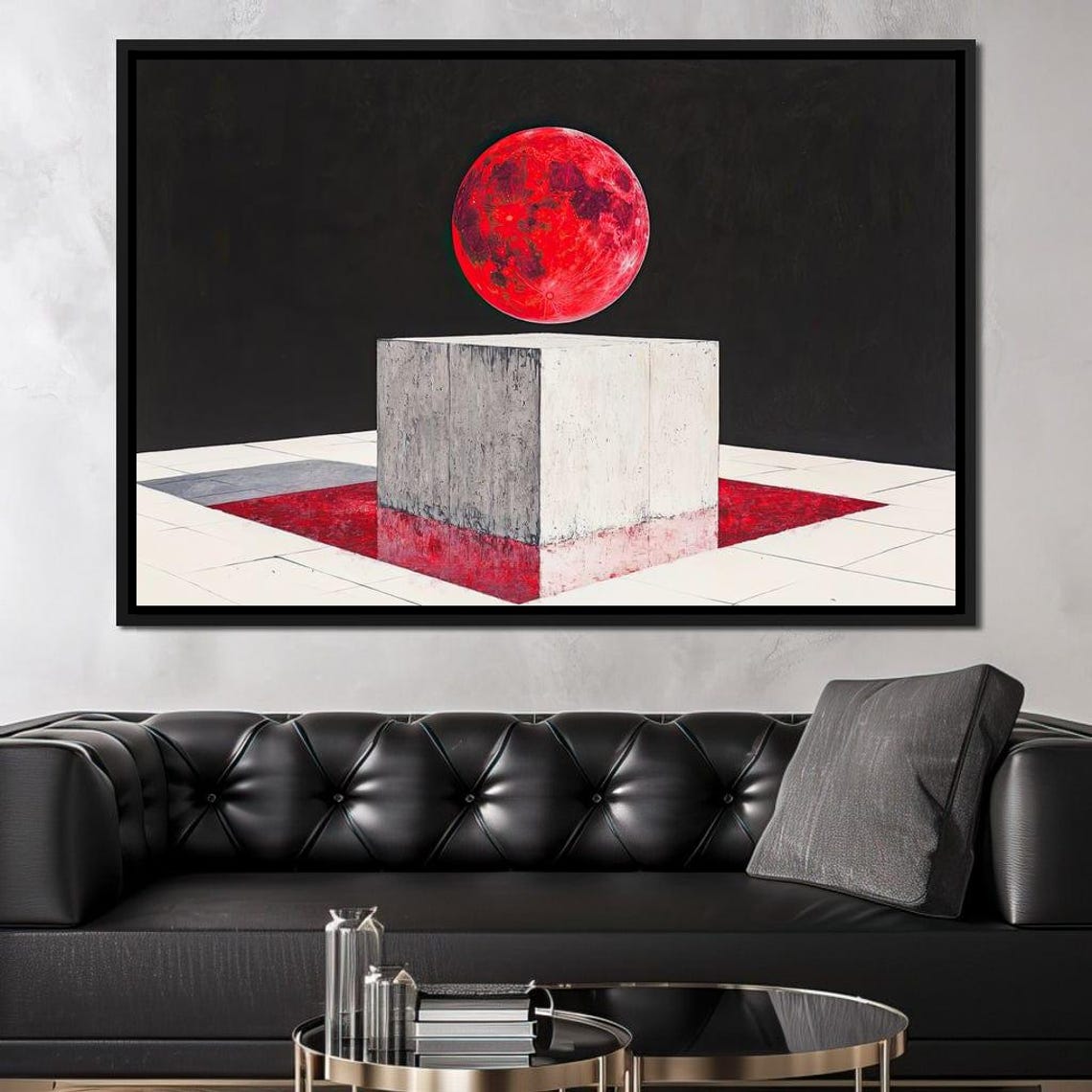 Celestial Sphere Suspended Lunar Wall Art Abstract Red Moon Modern Home Decor Geometric Cosmic Design By Nichecanvas - Image 2