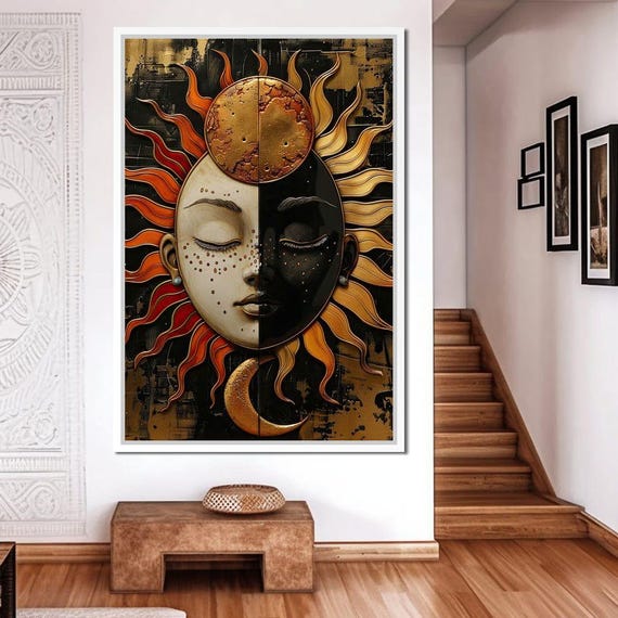 Solar Lunar Symbiosis Celestial Decor Sun Moon Art Psychedelic Charm Cosmic Balance Home Decor By Nichecanvas