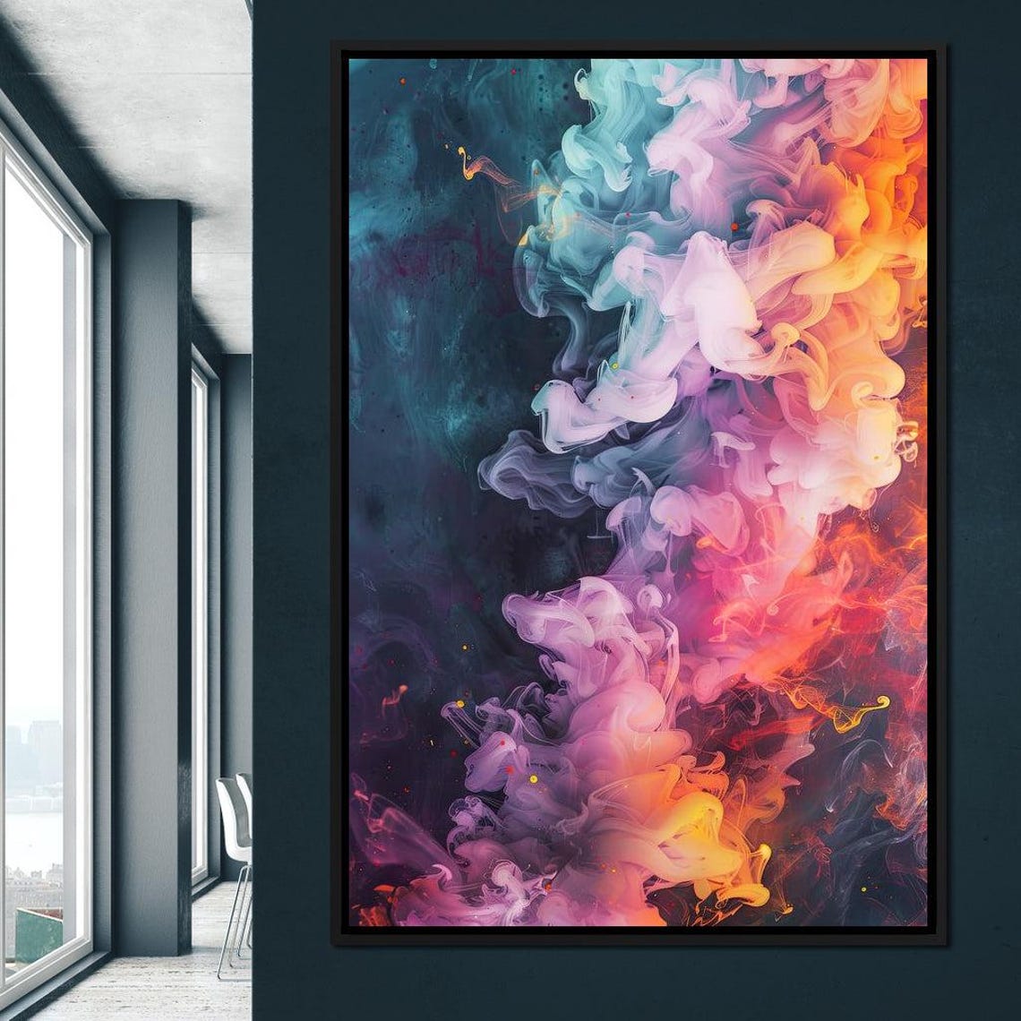 Colorful Smoke Abstract Pink Orange Teal Ink Modern Fluid Art Poster