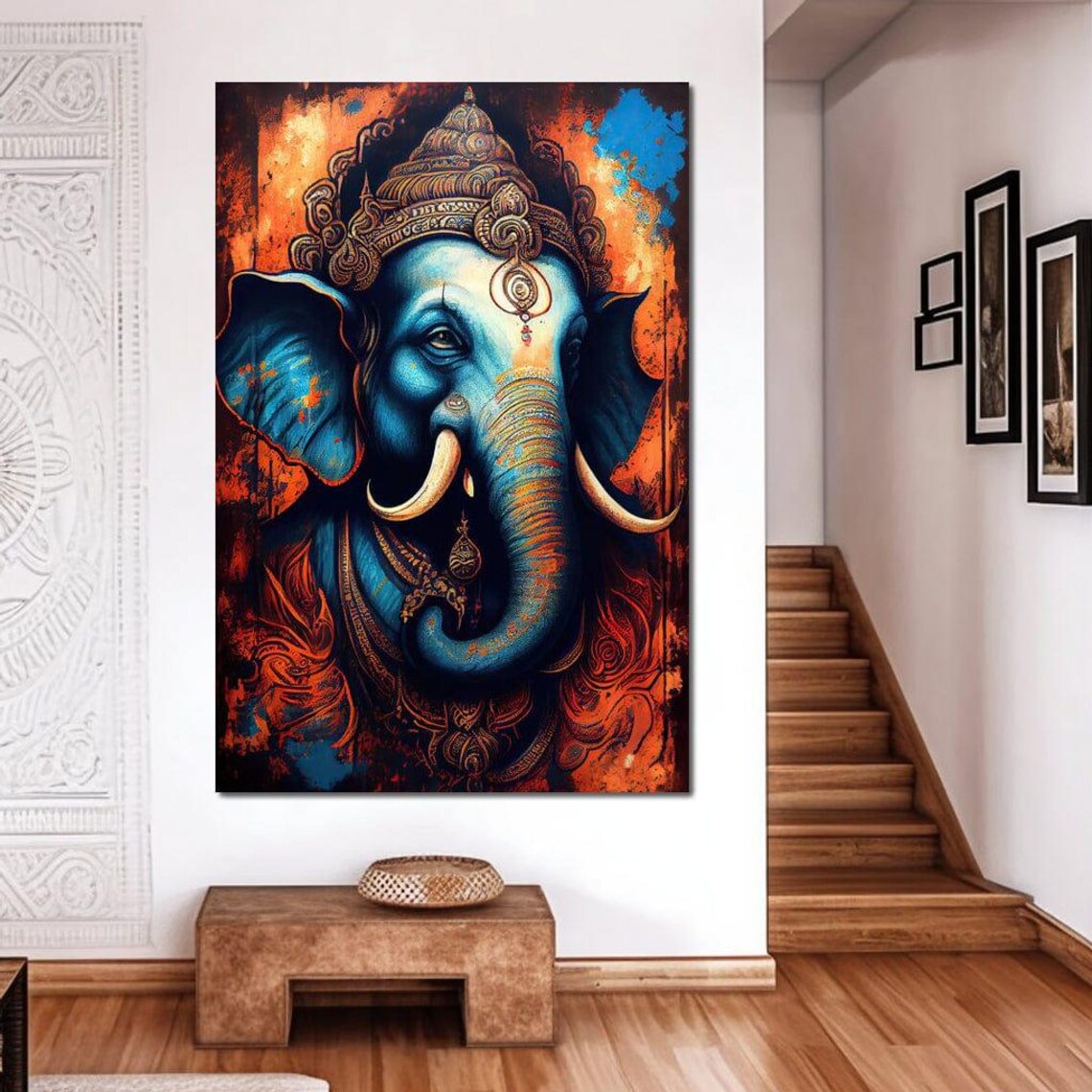 Ganesh Blue Elephant Deity Ornate Spiritual Hindu Art Print Cultural Poster - Image 2