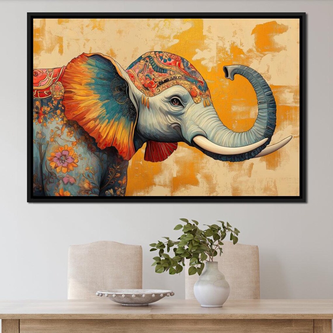 Colorful Painted Elephant Floral Paisley Orange Background Boho Art Poster - Image 4