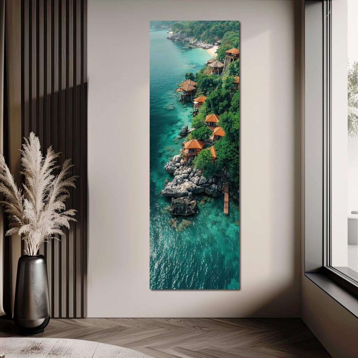 Aerial Tropical Coastline Bungalows Turquoise Sea Aerial View Poster - Image 4