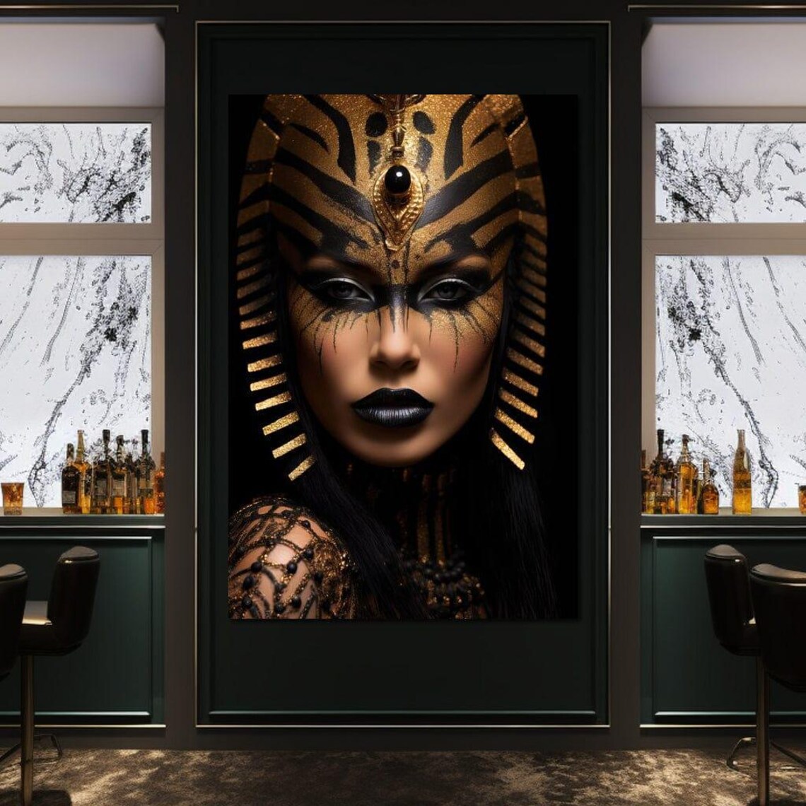 Egyptian Queen Gold Black Pharaoh Headdress Regal Beauty Art Print