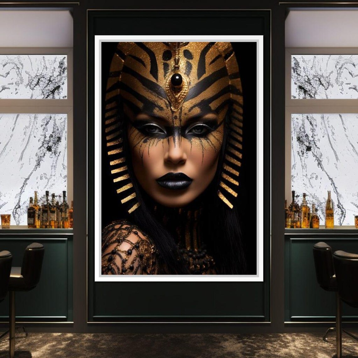 Egyptian Queen Gold Black Pharaoh Headdress Regal Beauty Art Print - Image 3