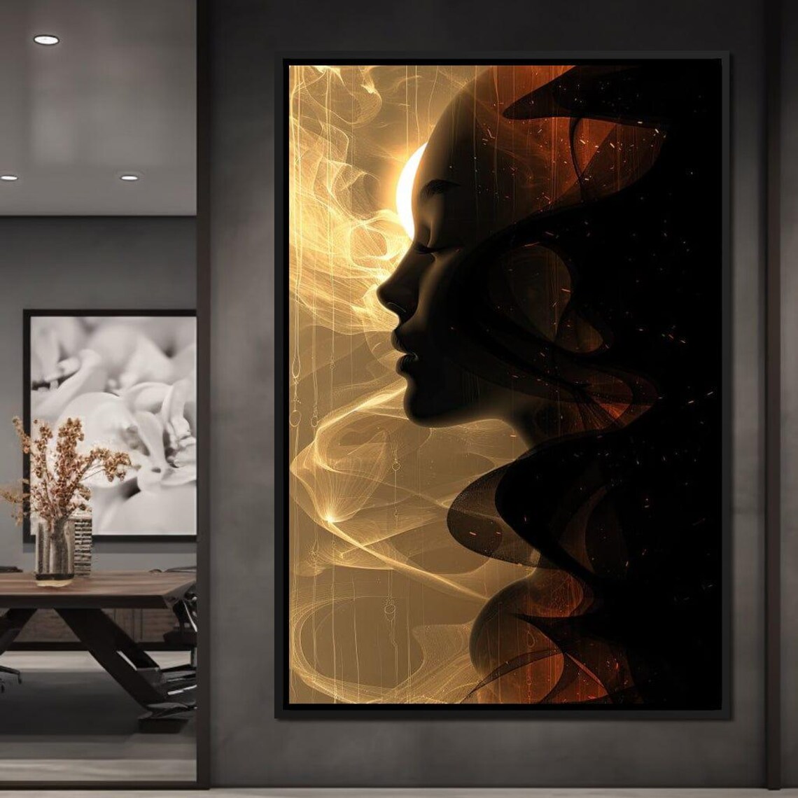 Golden Veil Woman Profile In Black And Gold Light Abstract Art Poster