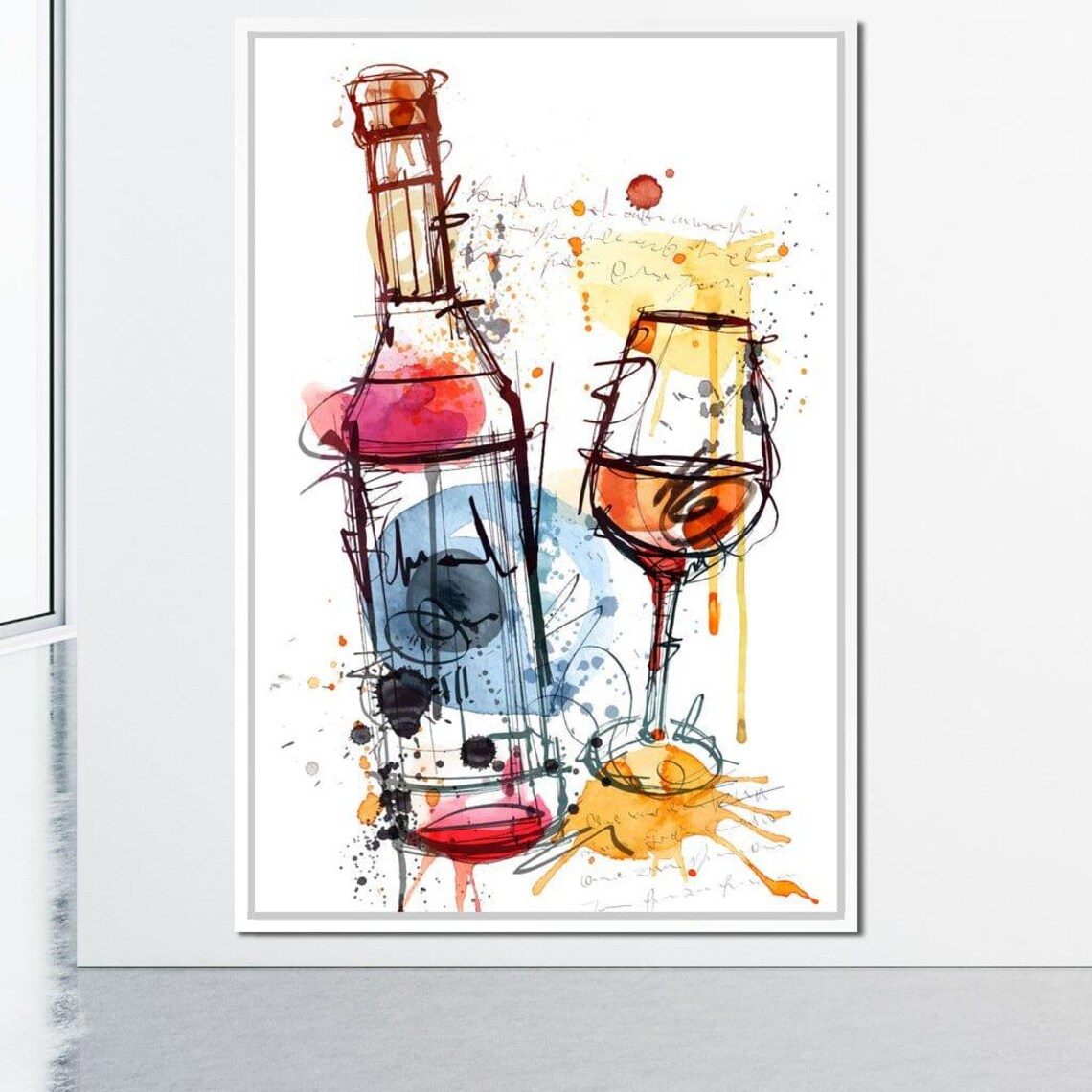 Watercolor Red Wine Bottle Glass Splash Vibrant Kitchen Art Poster - Image 4