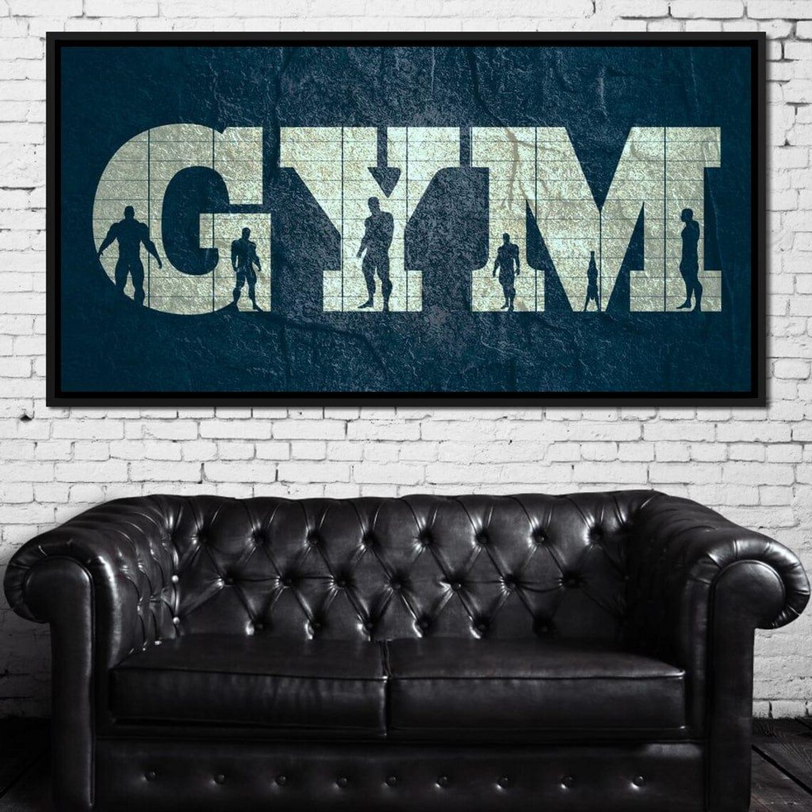 GYM Grunge Letter Silhouette Lifters Dark Blue Fitness Wall Poster - Image 2