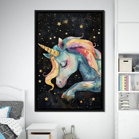 Celestial Unicorn Dreams Kids Room Art Fantasy Decor Colorful Unicorn Home Decor Magical Wall Art Rainbow Colors By Nichecanvas