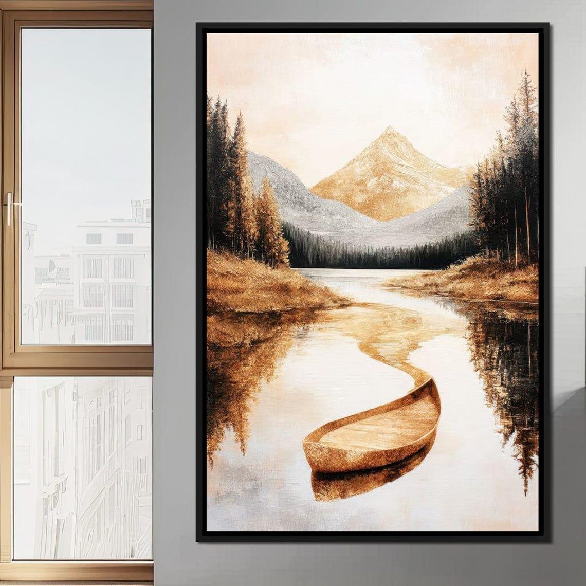Golden Tranquility Reflection Nature Art Calm Waterscape Mountain Home Decor Scenic Wall Decoration By Nichecanvas