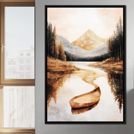 Golden Tranquility Reflection Nature Art Calm Waterscape Mountain Home Decor Scenic Wall Decoration By Nichecanvas