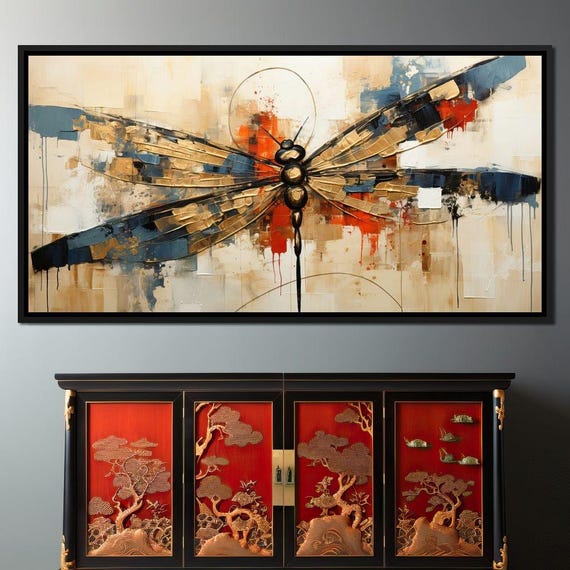 Golden Royal Geometric Harmony Dragonfly Modern Home Decor Artistic Hanging Abstract Design Luxury Wall Art By Nichecanvas