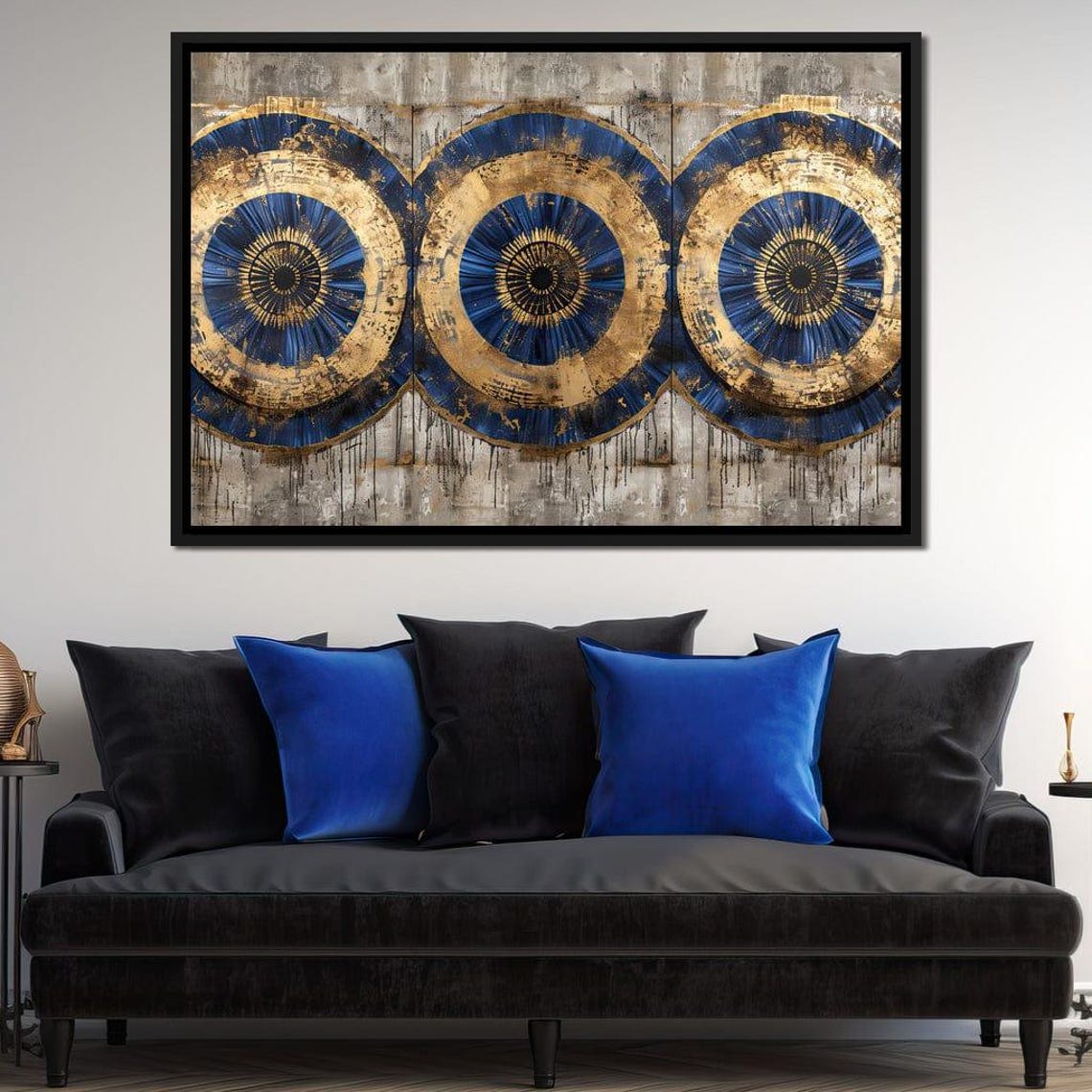 Golden Spheres Of Insight Modern Decor Abstract Art Circular Patterns Bold Blue Gold Wall Piece Home Artwork By Nichecanvas - Image 3