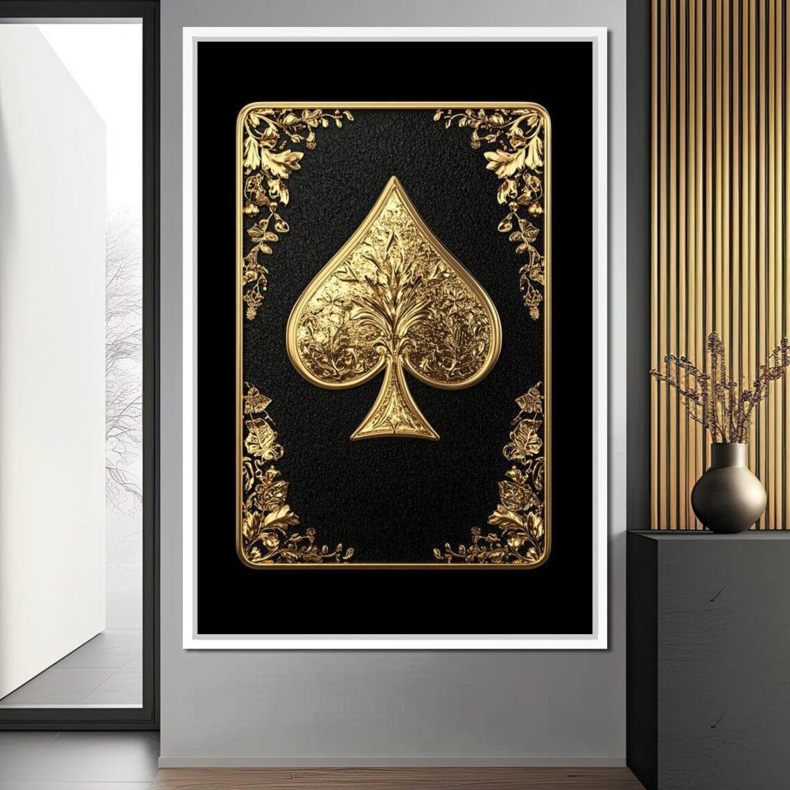 Golden Ace of Spades Ornate Black Card Luxury Casino Wall Art Poster - Image 2