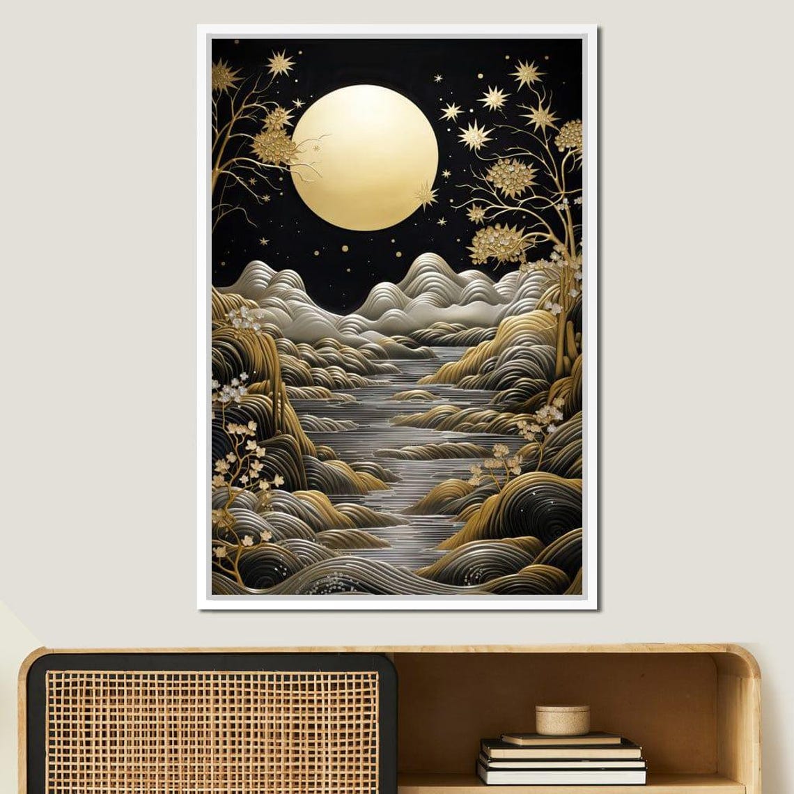 Fairytale Of Gold Moonlit Night Waves Celestial Dream Poster - Image 4