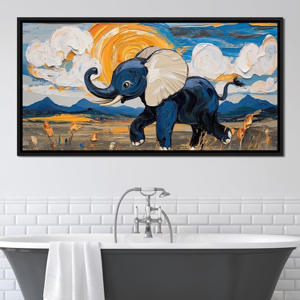 Baby Elephant Golden Sunset Savanna Impasto Oil Painting Style Poster - Image 3