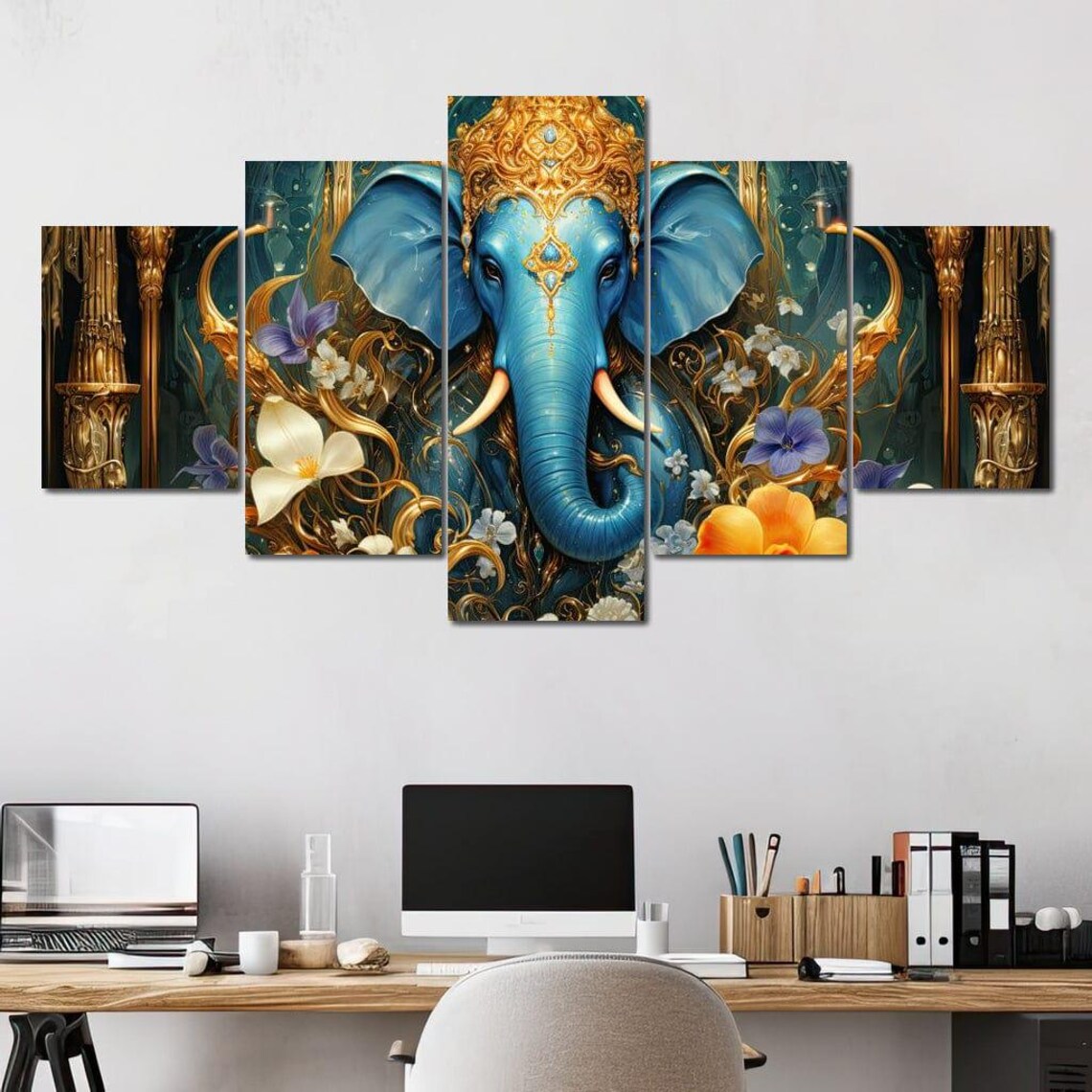 Radiant Majesty Of The Elephant Majestic Art Blue Yellow Spiritual Decor Hindu Gods Contemporary Home Decor By Nichecanvas - Image 4