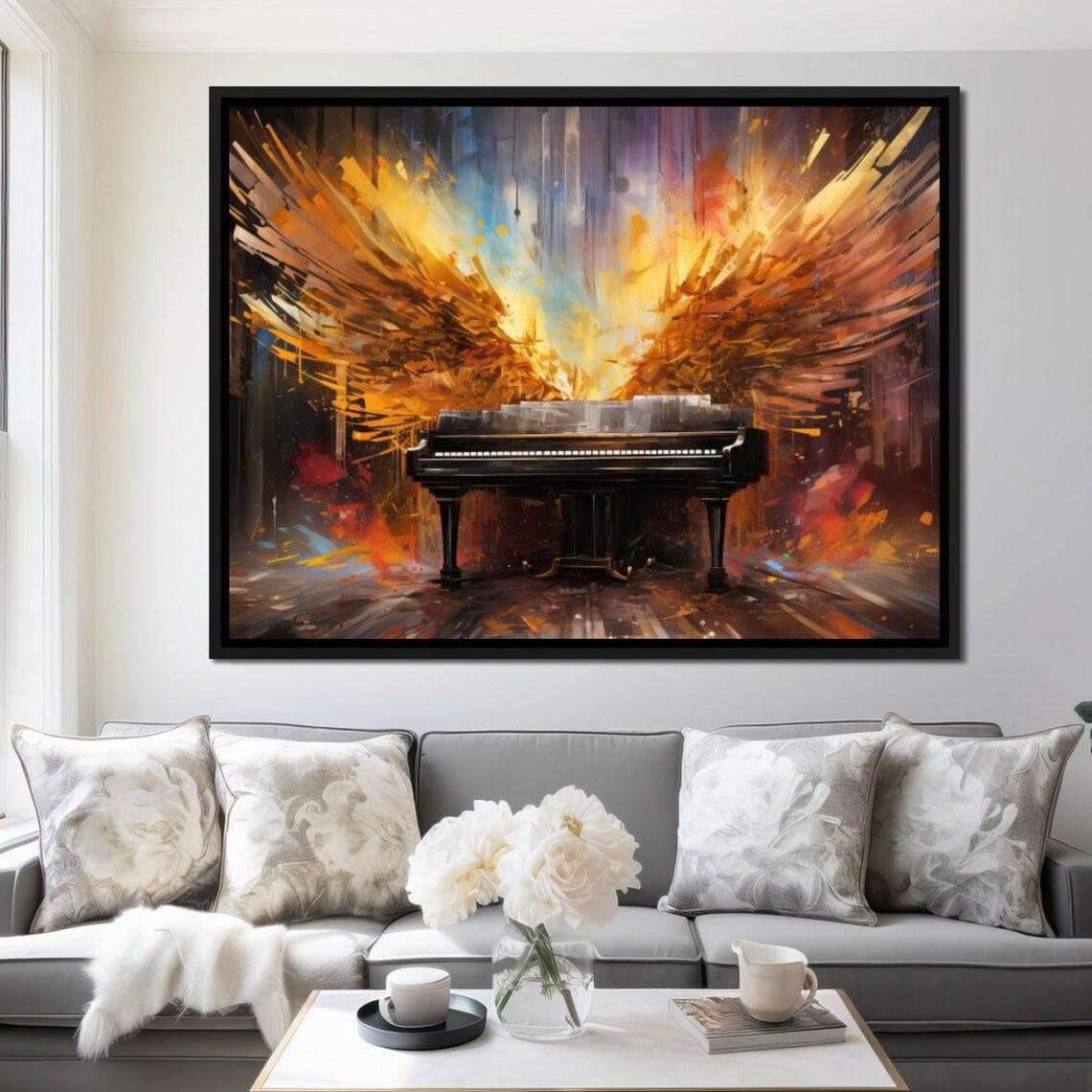 Grand Piano Golden Wings Abstract Music Art Framed Wall Art Print - Image 2