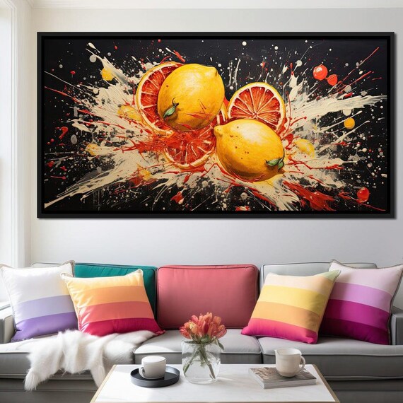 Citrus Lemon Splash Vibrant Citrus Art Fruit Wall Decor Juicy Lemon Home Decor Bright Kitchen Art Colorful Splash By Nichecanvas