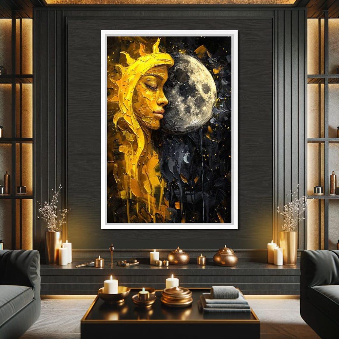 Sun And Moon Embrace Golden Celestial Lovers Cosmic Art Print - Image 3