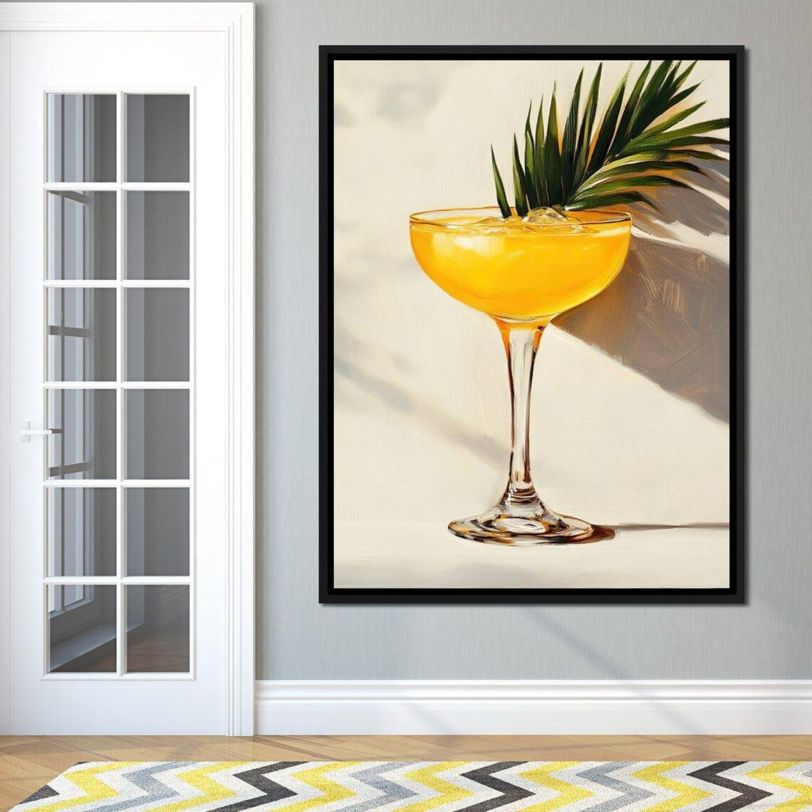 Golden Citrus Cocktail Coupe Glass Palm Leaf Tropical Bar Art Poster - Image 3