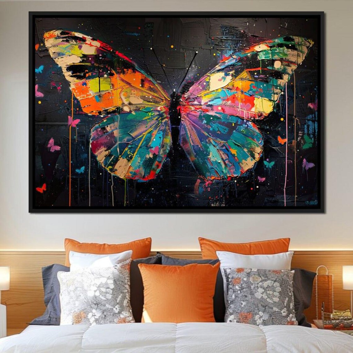 Colorful Mosaic Butterfly Abstract Paint Splatter Wings Dark Wall Art - Image 3