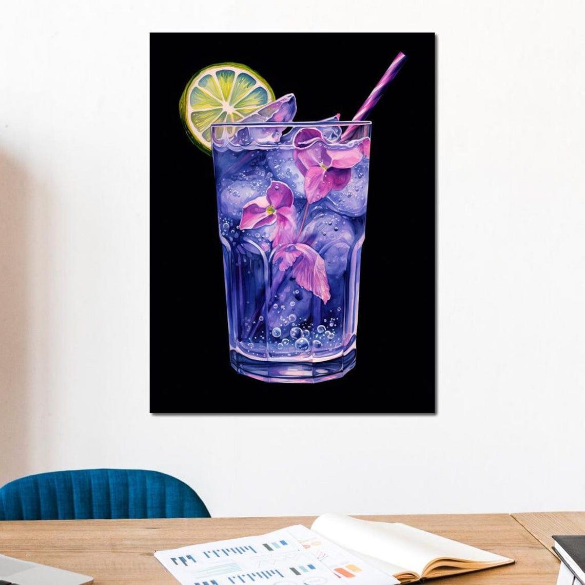 Purple Butterfly Pea Gin Tonic Cocktail Bar Art Print Kitchen Decor - Image 4