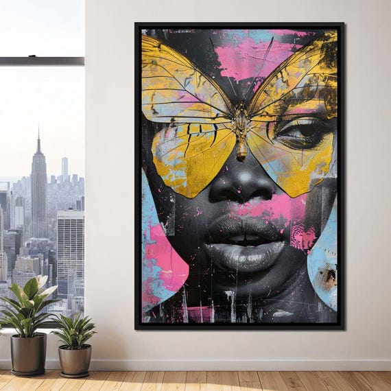 Golden Metamorphosis Portrait Butterfly Abstract Art Modern Home Decor Female Nature Design By Nichecanvas