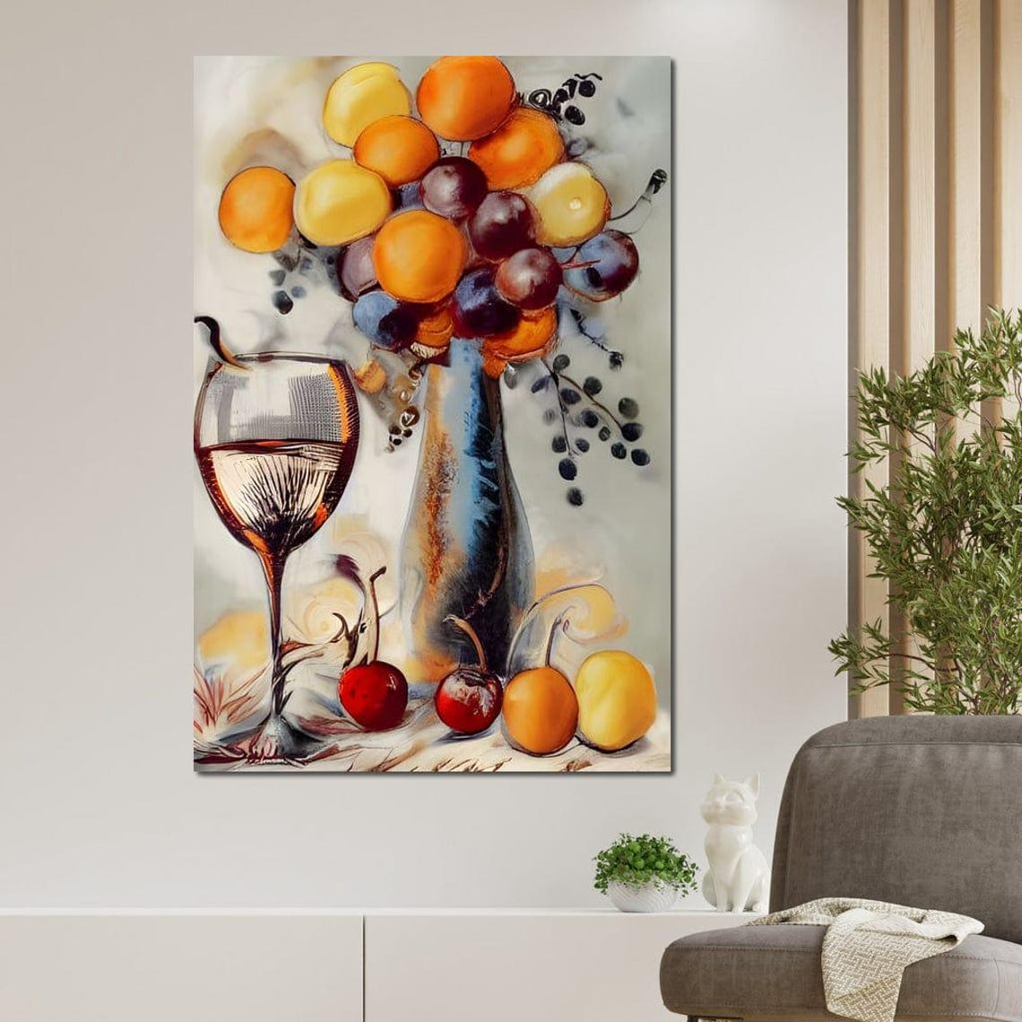 Red Wine Glass And Fruit Vase Modern Still Life Wall Art Poster - Image 2