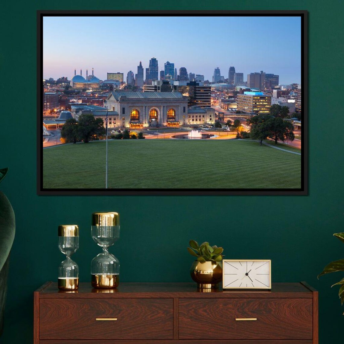 Kansas City Skyline Dusk Union Station Downtown Sunset View Poster