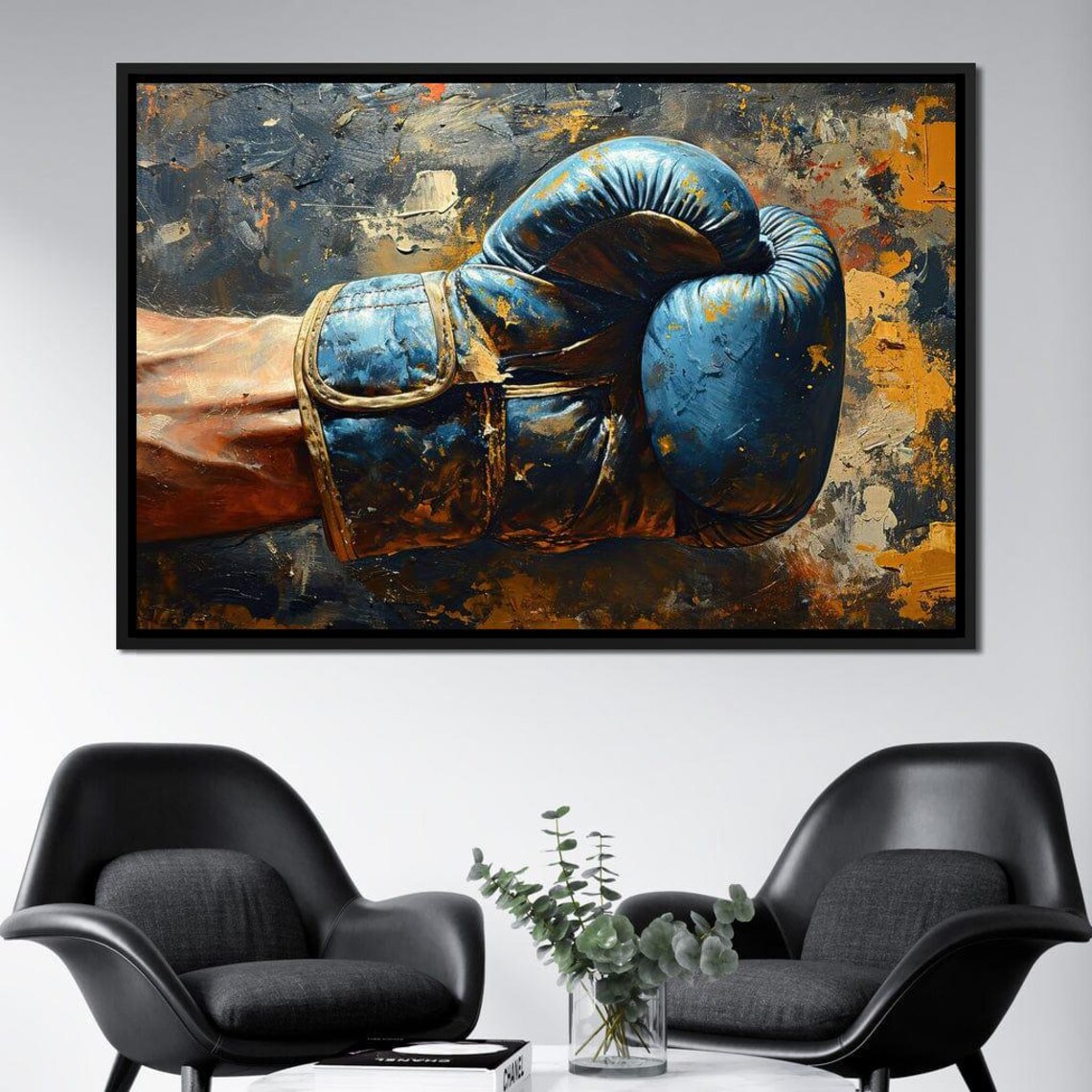 Blue Boxing Glove Fist Close Up Textured Vintage Sports Wall Art Poster - Image 2