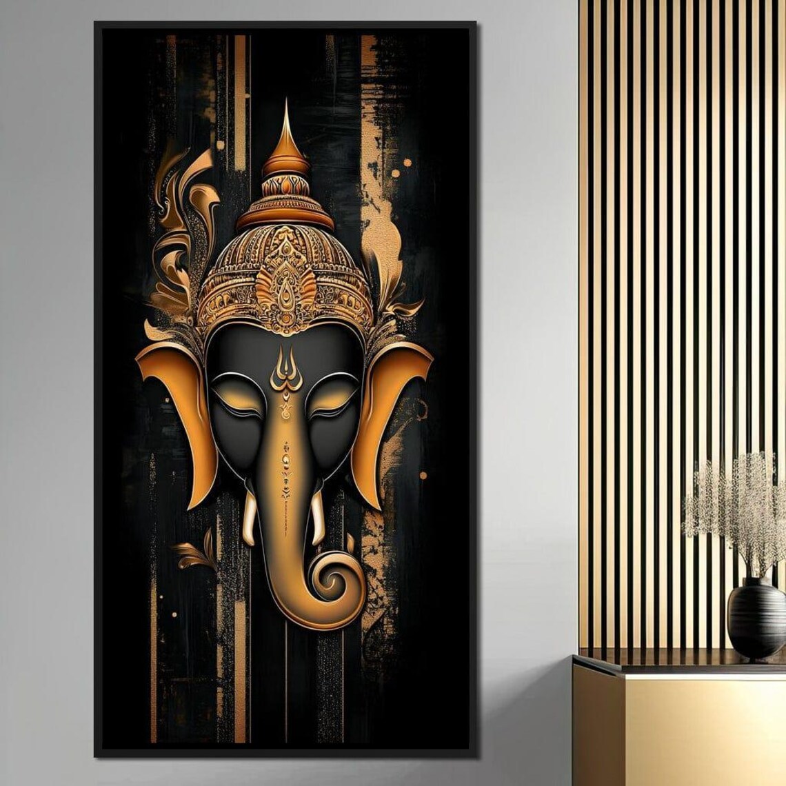 Golden Ganesha Black Gold Hindu Deity Ornate Spiritual Wall Art Poster - Image 3