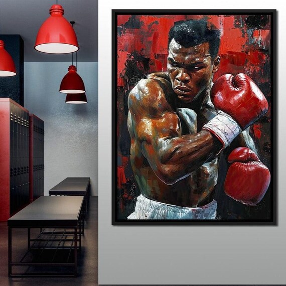 Fierce Boxer Portrait Red Gloves Painted Red Black Sports Poster