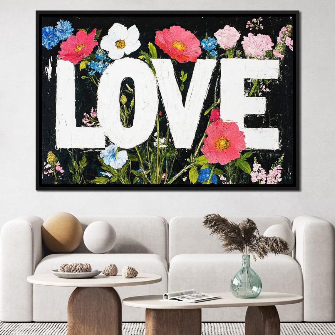 LOVE White Letters Colorful Floral Garden Painting Typography Poster - Image 2