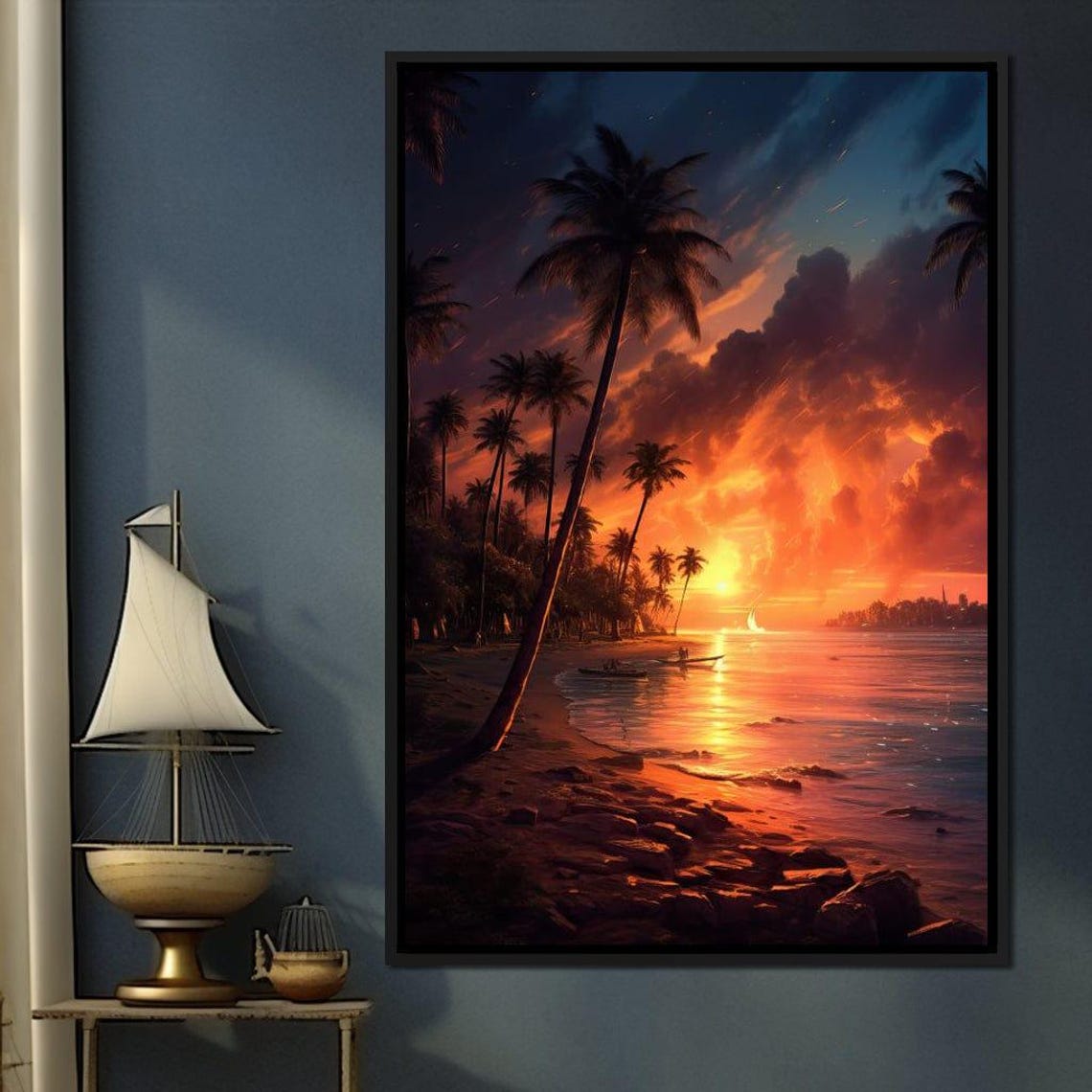 Tropical Beach Sunset Palm Silhouettes Fiery Ocean Sky Coastal Poster - Image 3