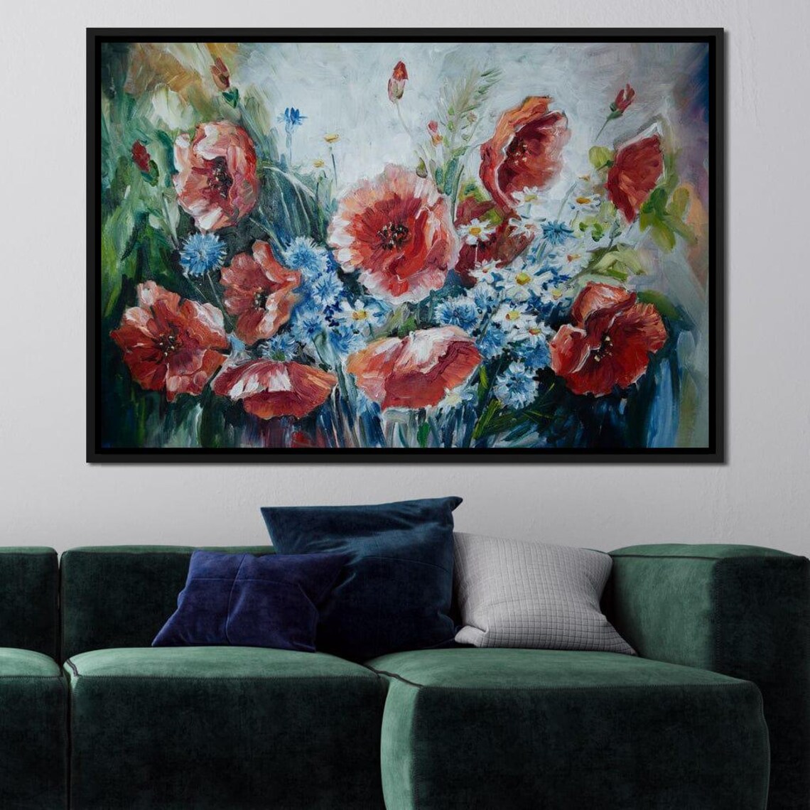 Red Poppies Blue Cornflowers Oil Painting Wildflower Meadow Print - Image 4