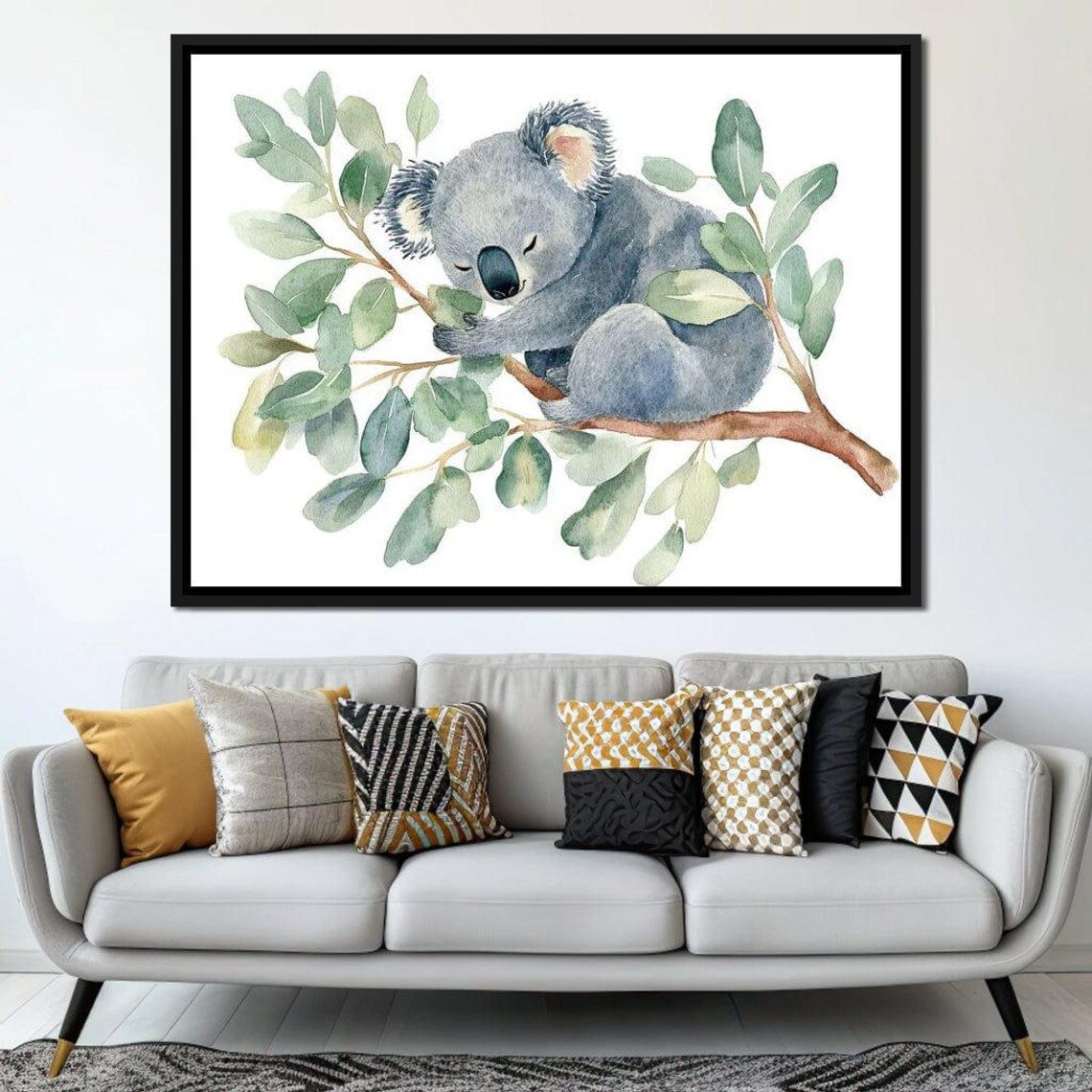 Sleeping Koala Watercolor Eucalyptus Branch Cute Nursery Wildlife Wall Art Print - Image 2
