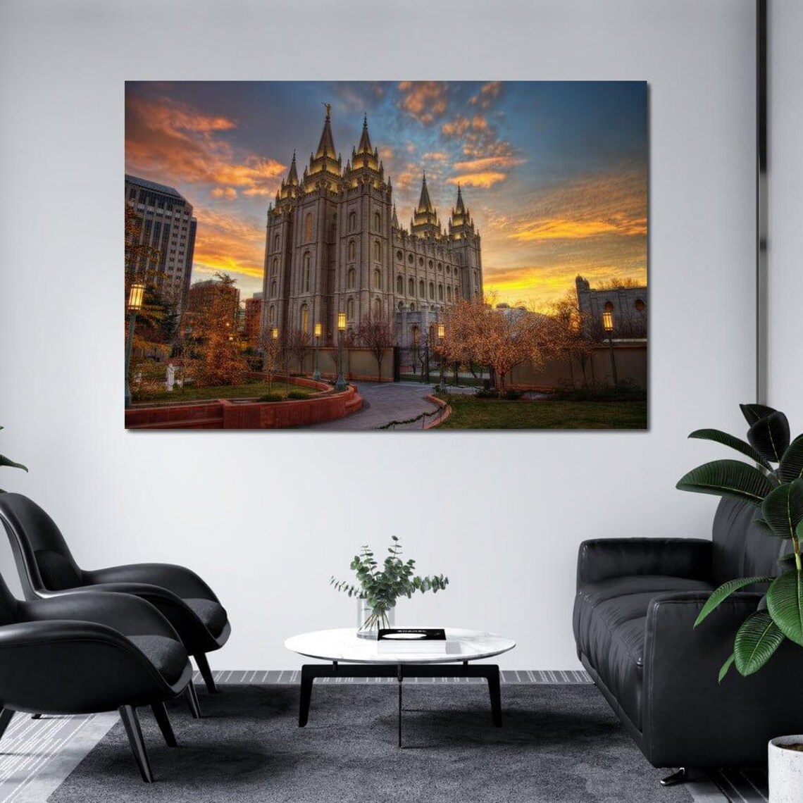 Salt Lake City Mormon Temple Sunset Golden Architecture Utah Travel Wall Poster - Image 3
