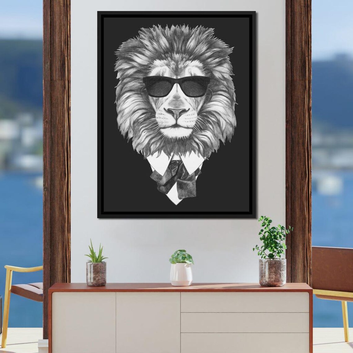Lion In Sunglasses And Tie Pencil Sketch Black Cool Gentleman Animal Wall Poster - Image 2
