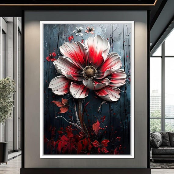 Blossom Of Sanguine Dreams Floral Wall Art Bold Colors Home Decor Modern Abstract Red Petals Nature Inspired By Nichecanvas